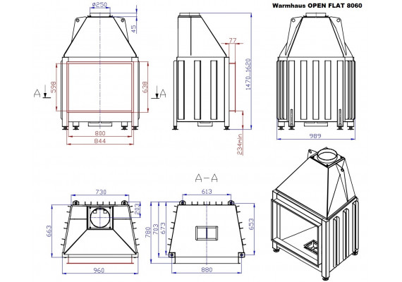 Камин Warmhaus Open FLAT 100/80 